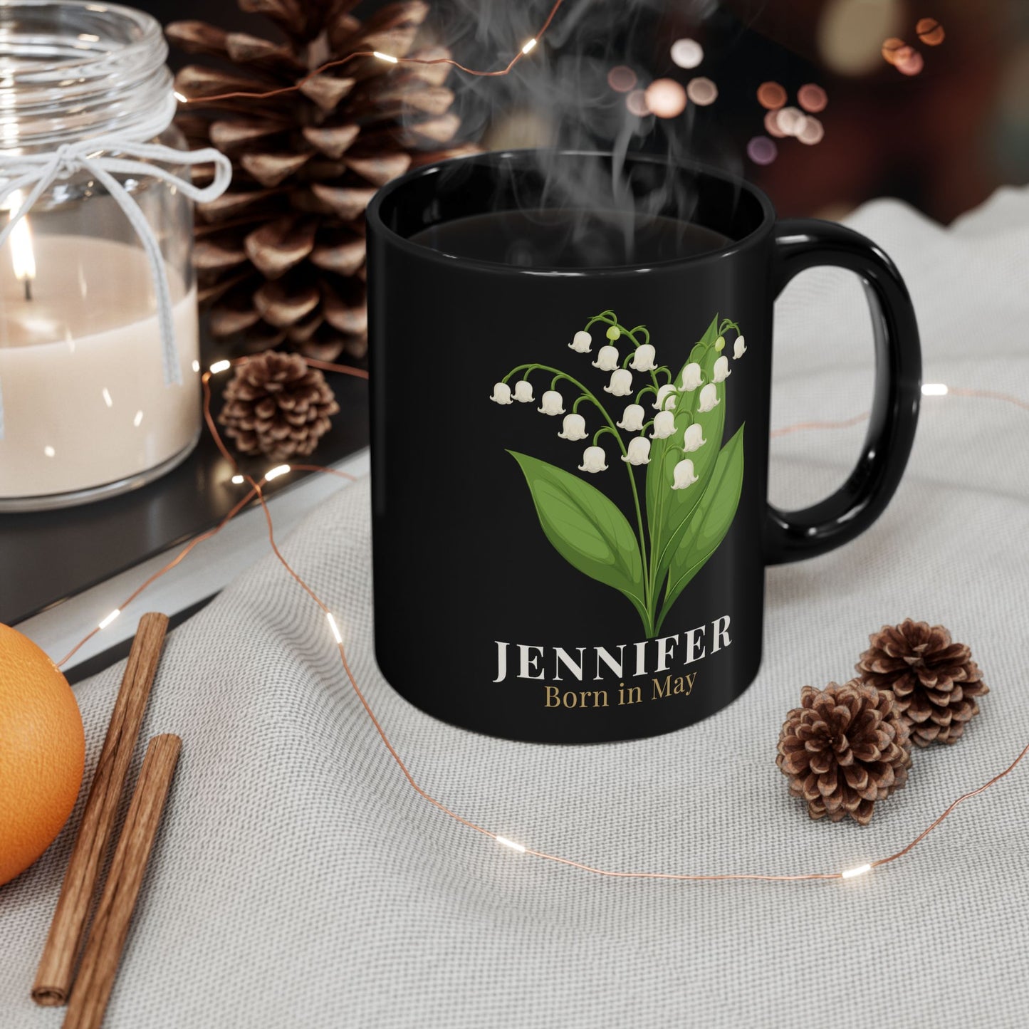 Jennifer Born in May Lily of the Valley Mug | Personalized Custom Name Mug -  14896