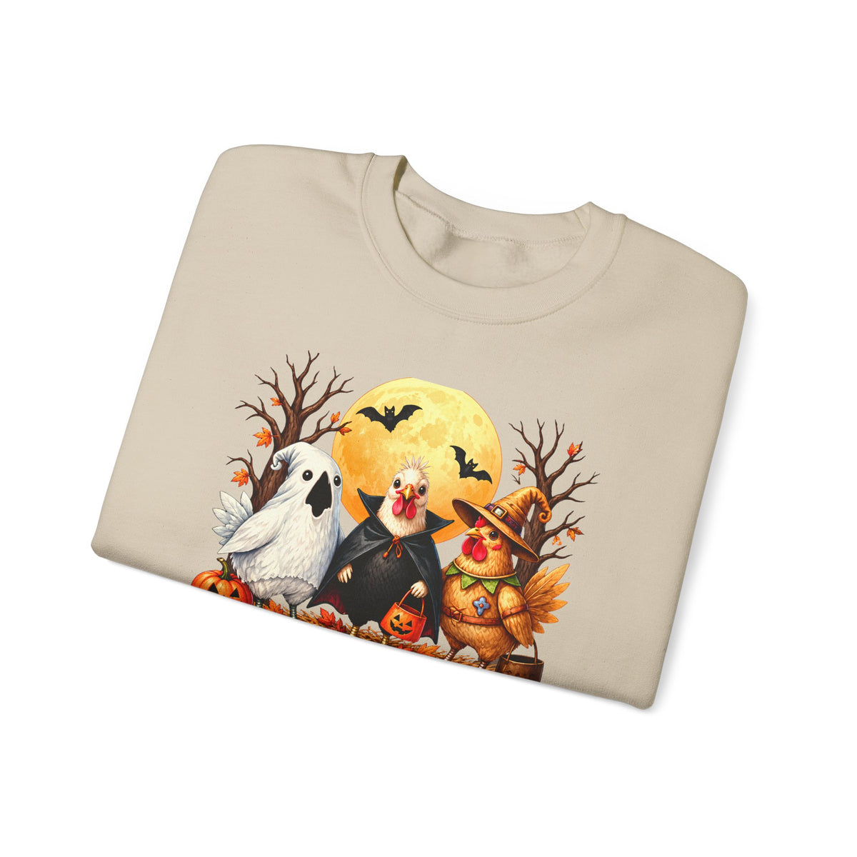 Trick or Tweet Halloween Sweatshirt, Cute Costume Chickens & Ghost Crewneck- 14512