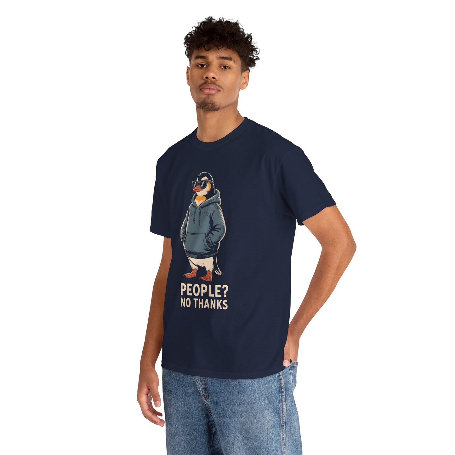Funny Penguin T-Shirt – “People? No Thanks” Introvert Anti-Social Humor Tee Gift - 14847