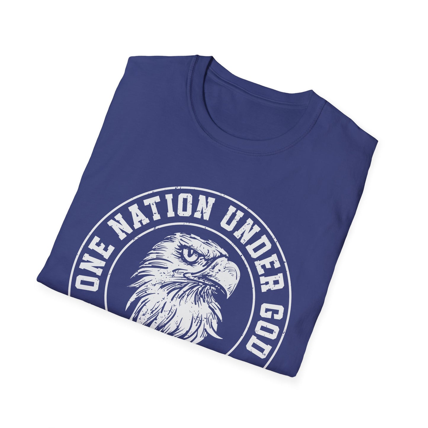 Patriotic Graphic T-Shirt - One Nation Under God, USA Eagle Tee, Unisex Softstyle Top for Independence Day, Veteran Gifts - 13698