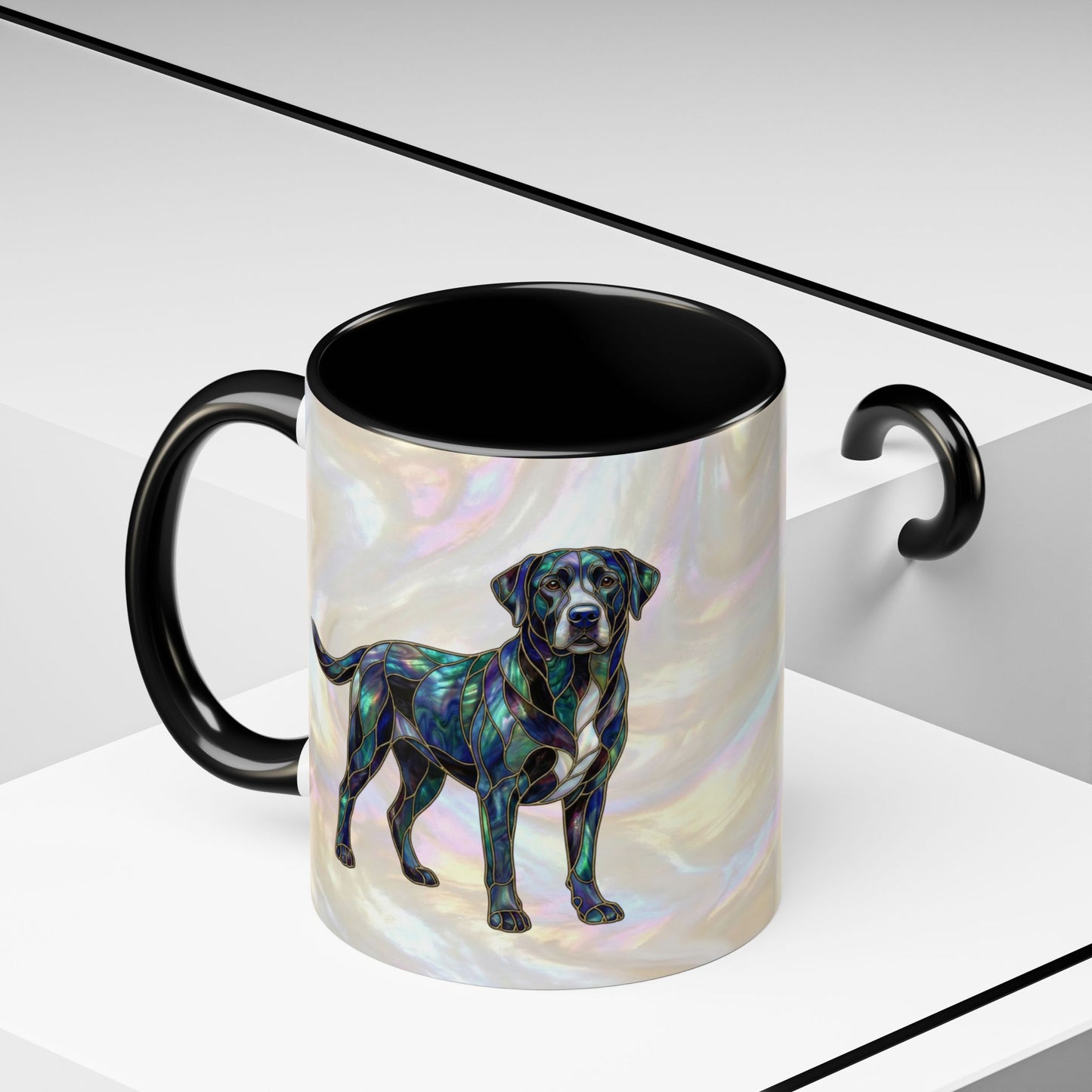 Black Labrador Accent Coffee Mug -Stained Glass Style (11/15oz) 14618