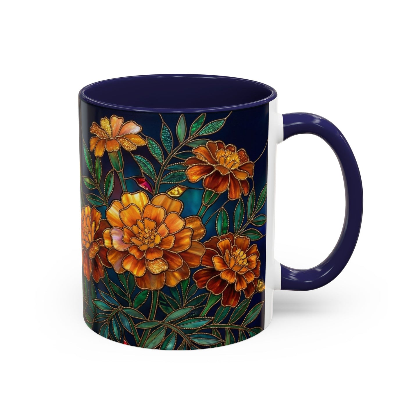 Marigold Floral Accent Coffee Mug — Dark Botanical 11/15oz - 14578