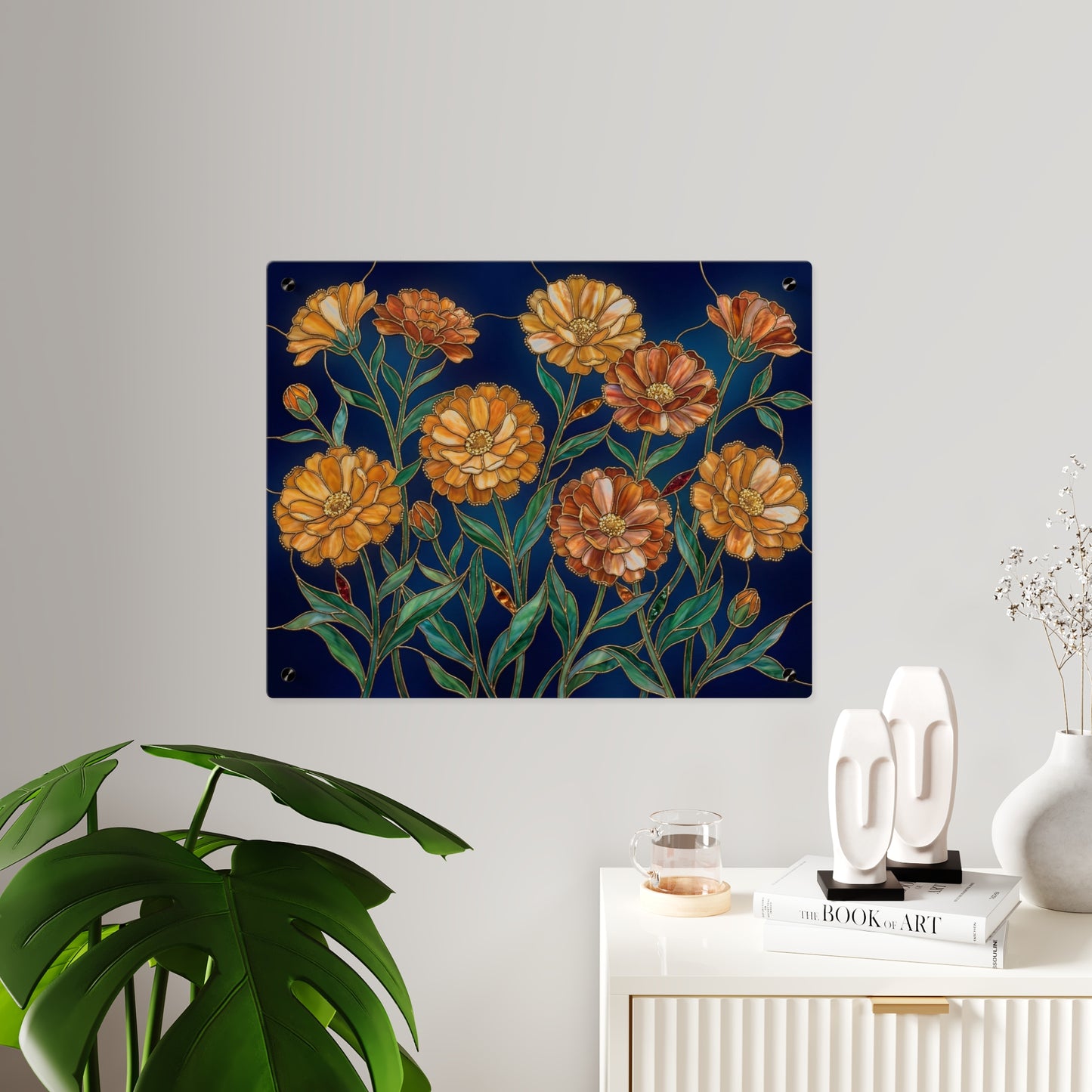 Marigold Bloom Acrylic Wall Art Panel — Botanical Floral Home Decor - 14608