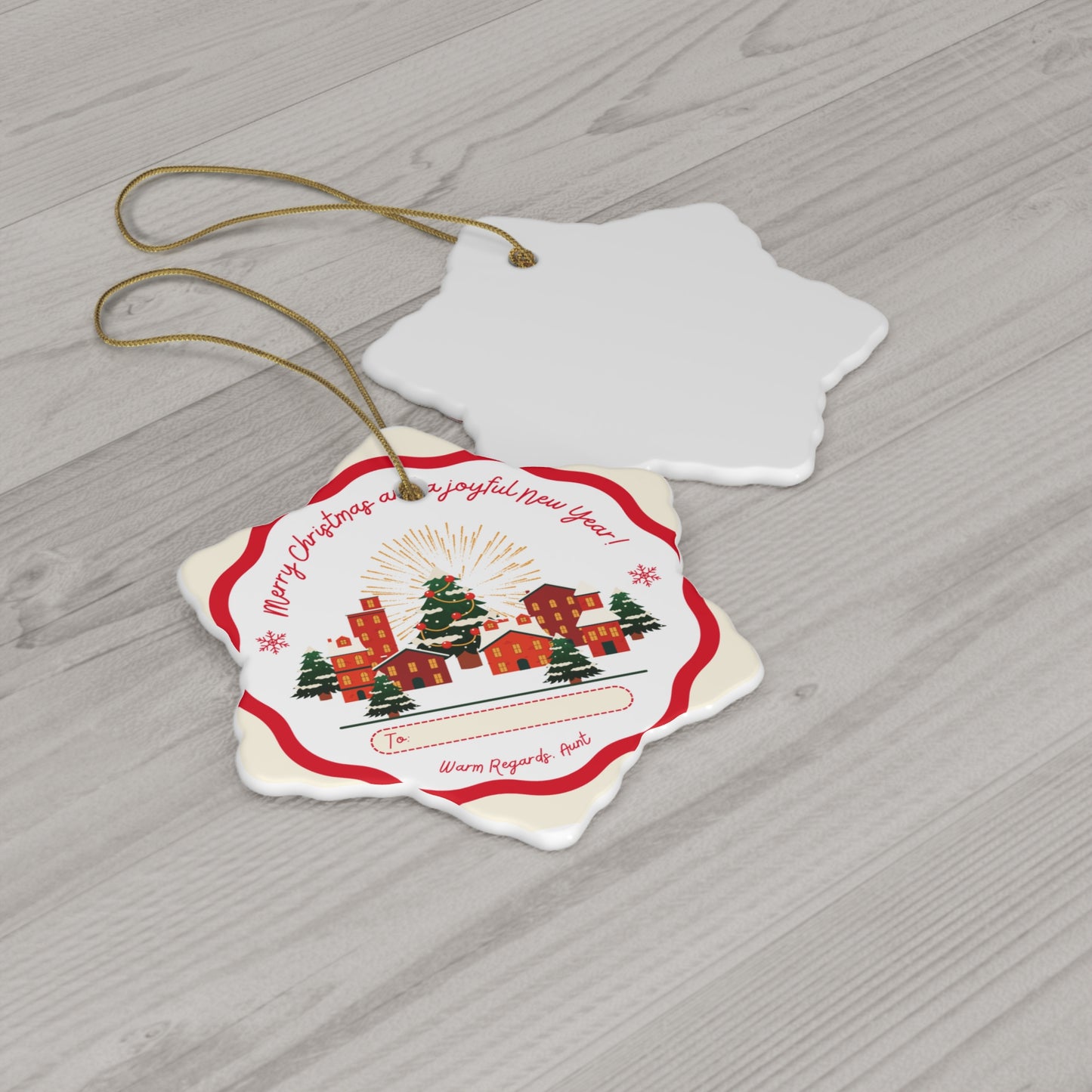 Merry Christmas & Joyful New Year - Ceramic Ornament, 2 Shapes