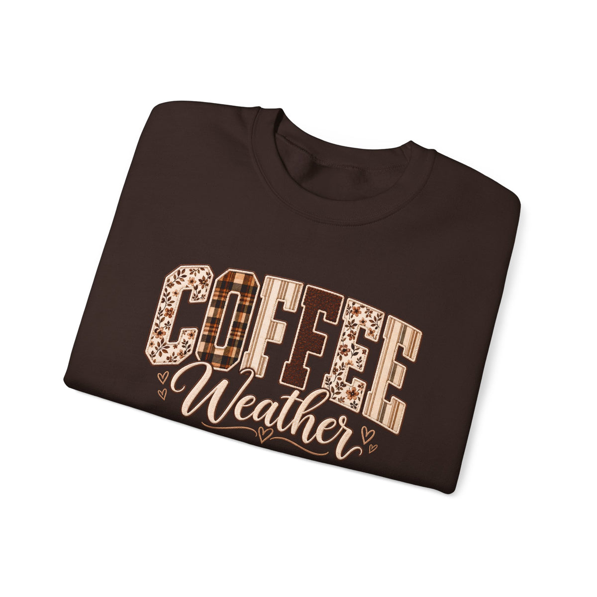 Coffee Weather Sweatshirt, Patchwork Floral Plaid Cozy Crewneck - 14997