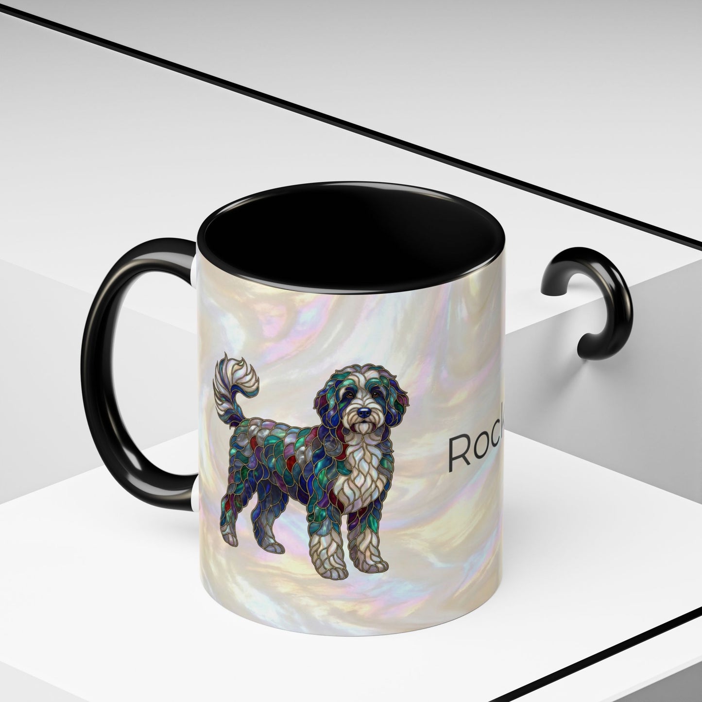 Portuguese Water Dog Accent Coffee Mug — Stained Glass Design (11/15oz) - 14655