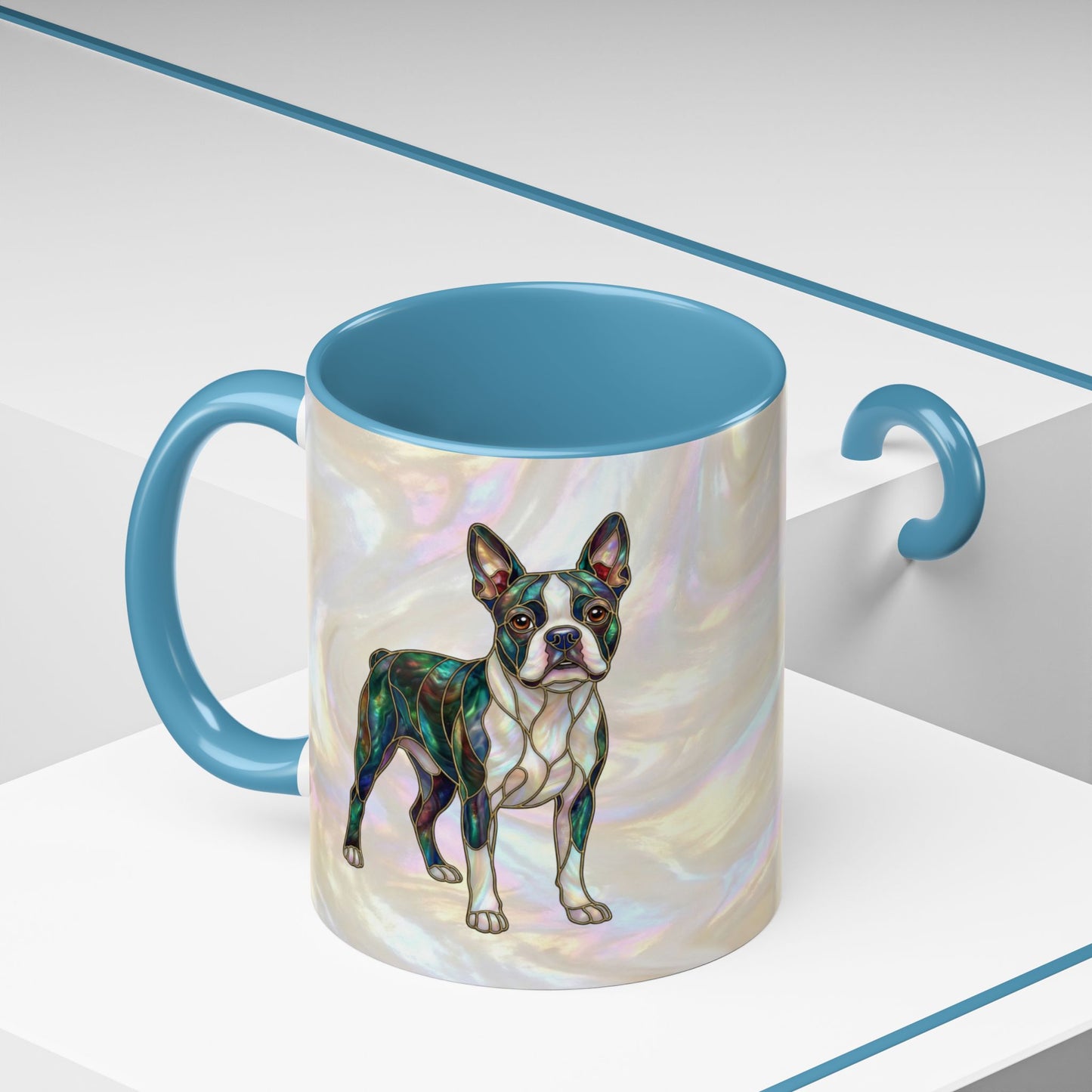 Boston Terrier Accent Coffee Mug — Stained Glass Design (11/15 oz) - 14620