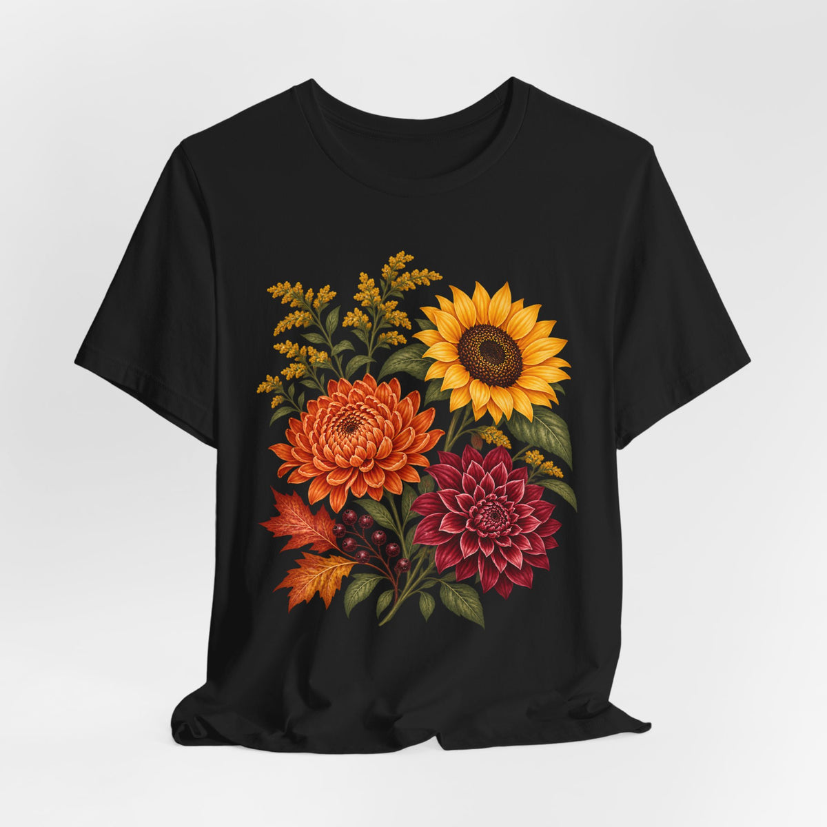 Autumn Wildflower Bouquet T-Shirt, Vintage Botanical Floral Tee - 14565