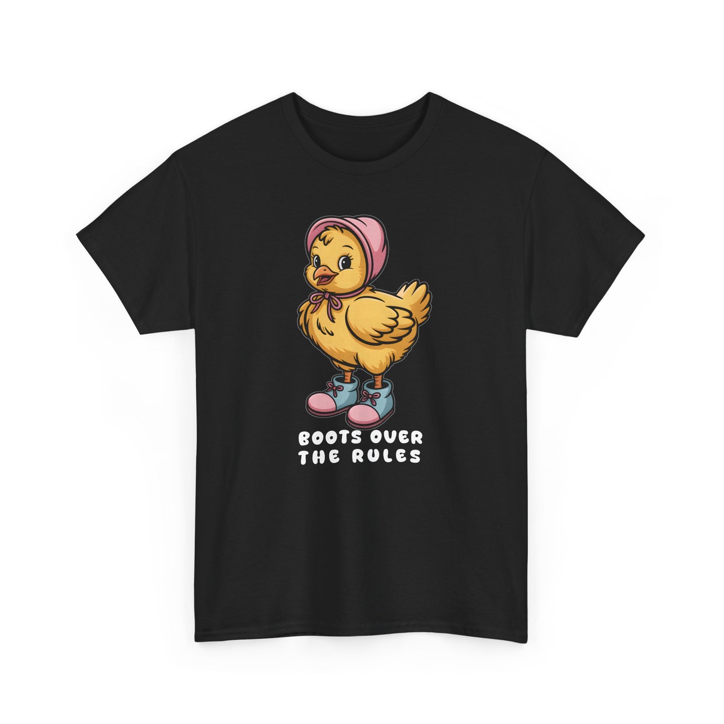 Cute Chick in Boots T-Shirt – “Boots Over The Rules” Funny Chicken Graphic Tee Gift - 14858