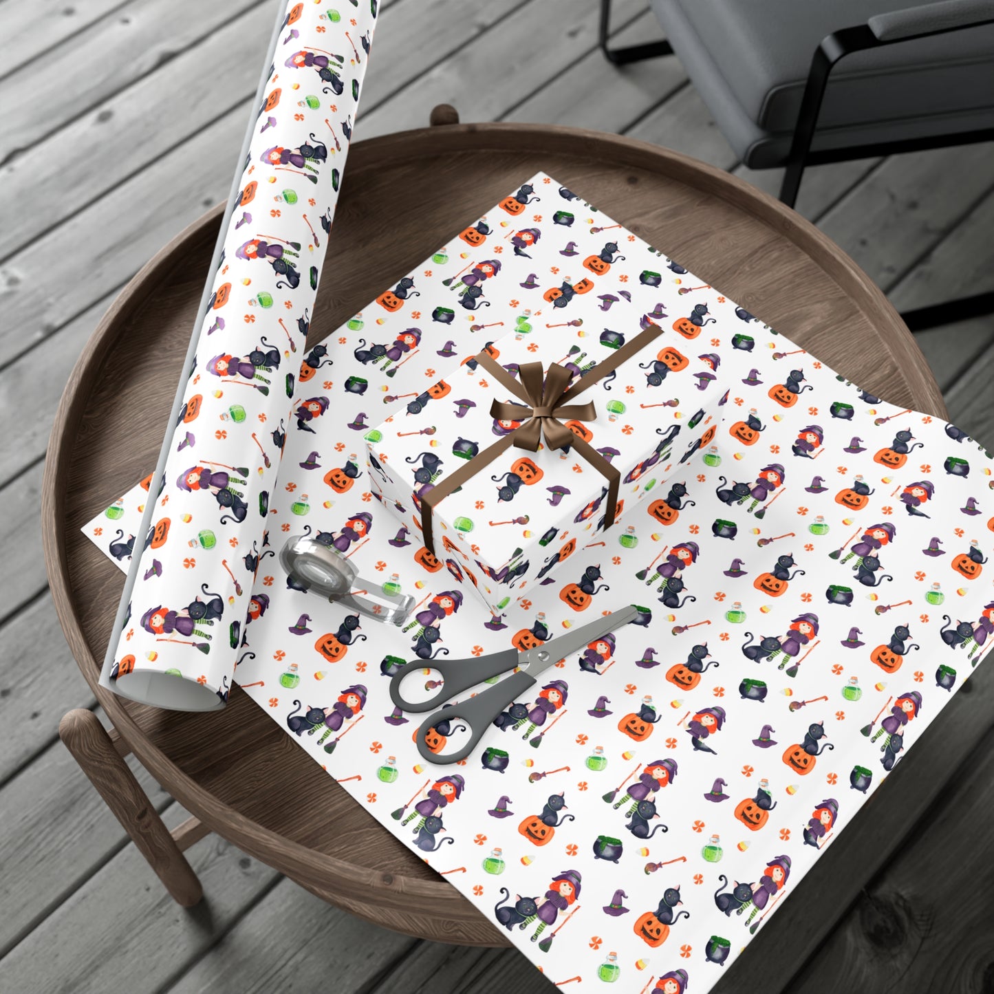 Halloween Girl with a Black Cat - Gift Wrap Papers