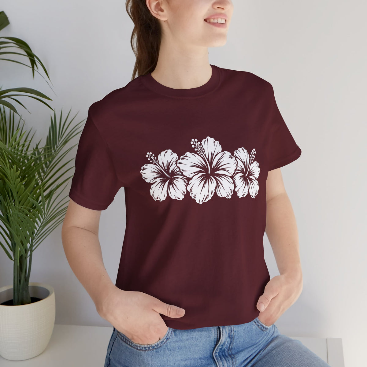 Hibiscus Floral T-Shirt,  Tropical Flower Graphic Tee - 14995