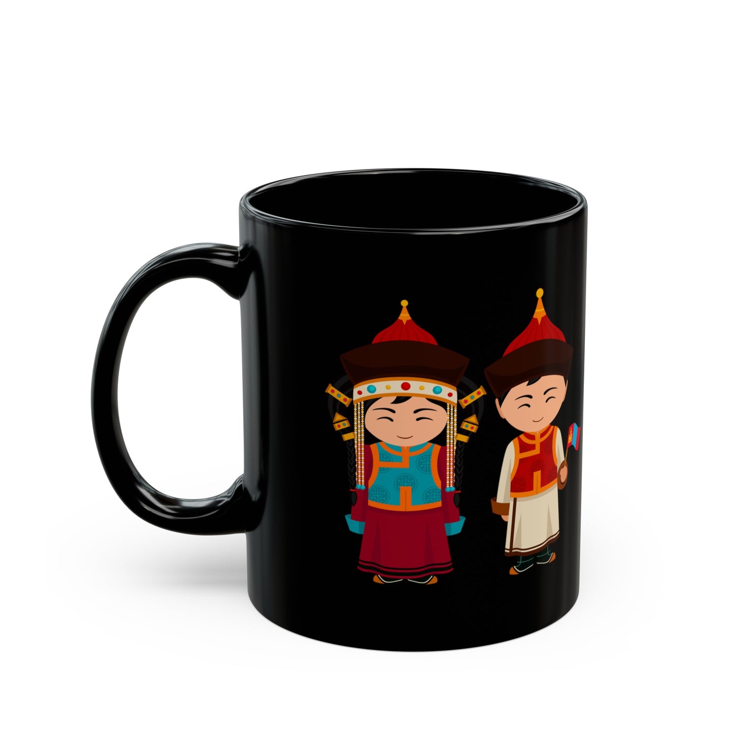 Mongolian People and Flag | Black Mug