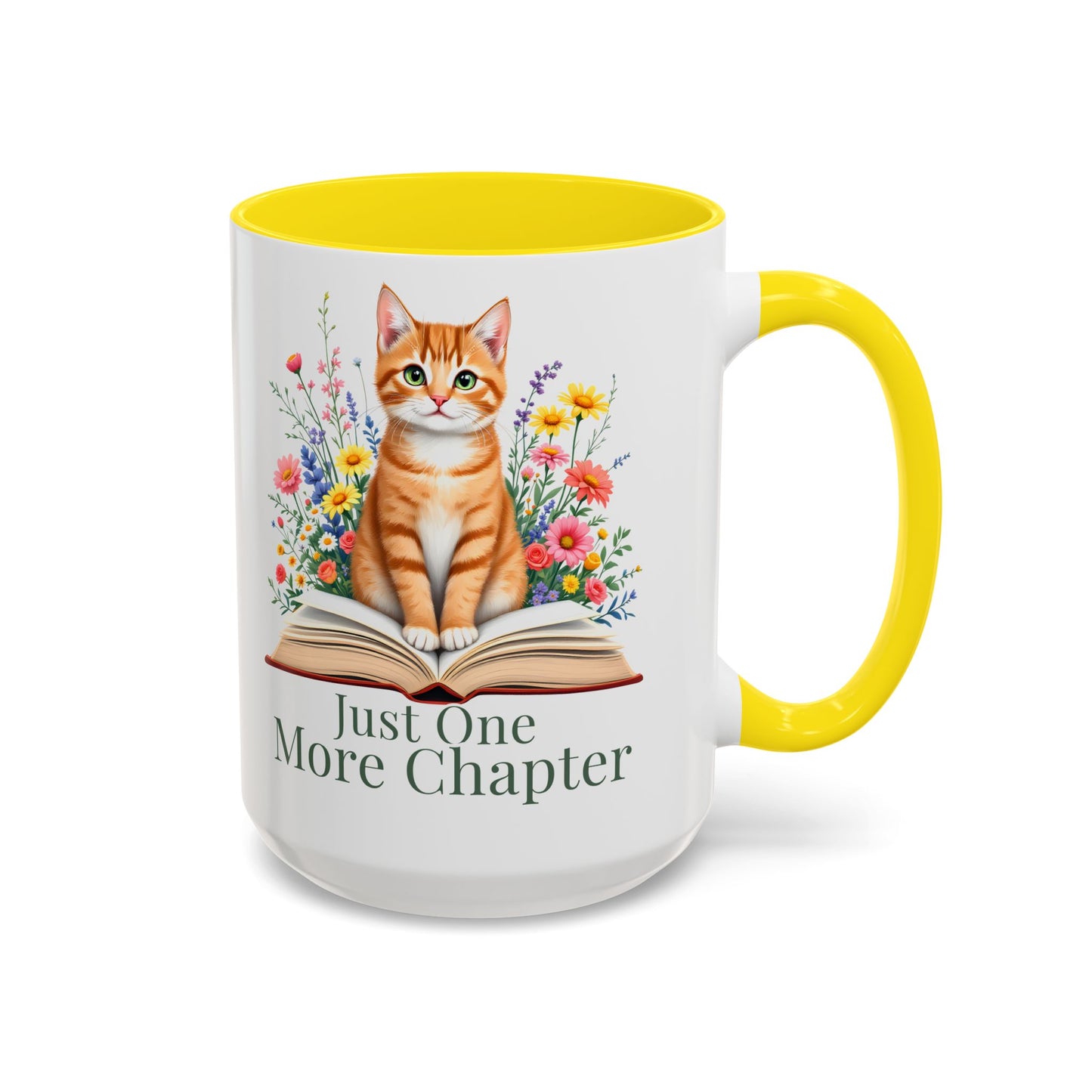 Just One More Chapter Cat Mug – Floral Book Lover Gift, Cute Reader Coffee Mug (11oz / 15oz) - 14811