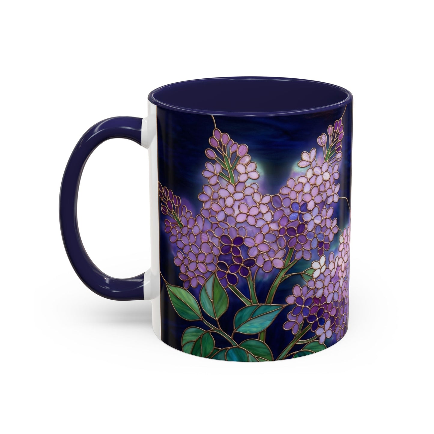 Lilac Blossoms Accent Coffee Mug — Stained Glass Design (11/15 oz) - 14574