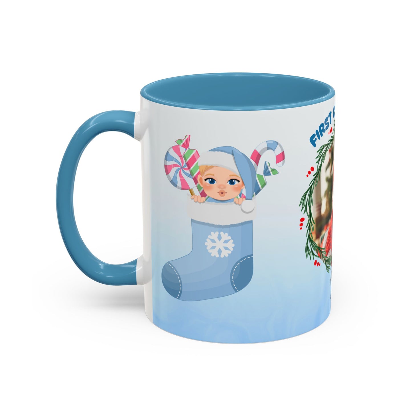 First Christmas, Baby Boy, Customizable - Accent Coffee Mug (11, 15oz) - 10073