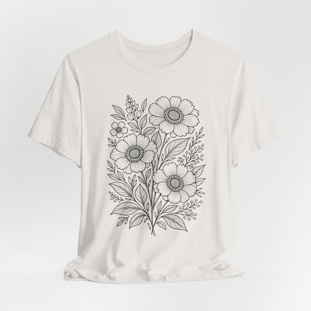 Vintage Floral Line Art T-Shirt, Botanical Wildflower Tee - 14561