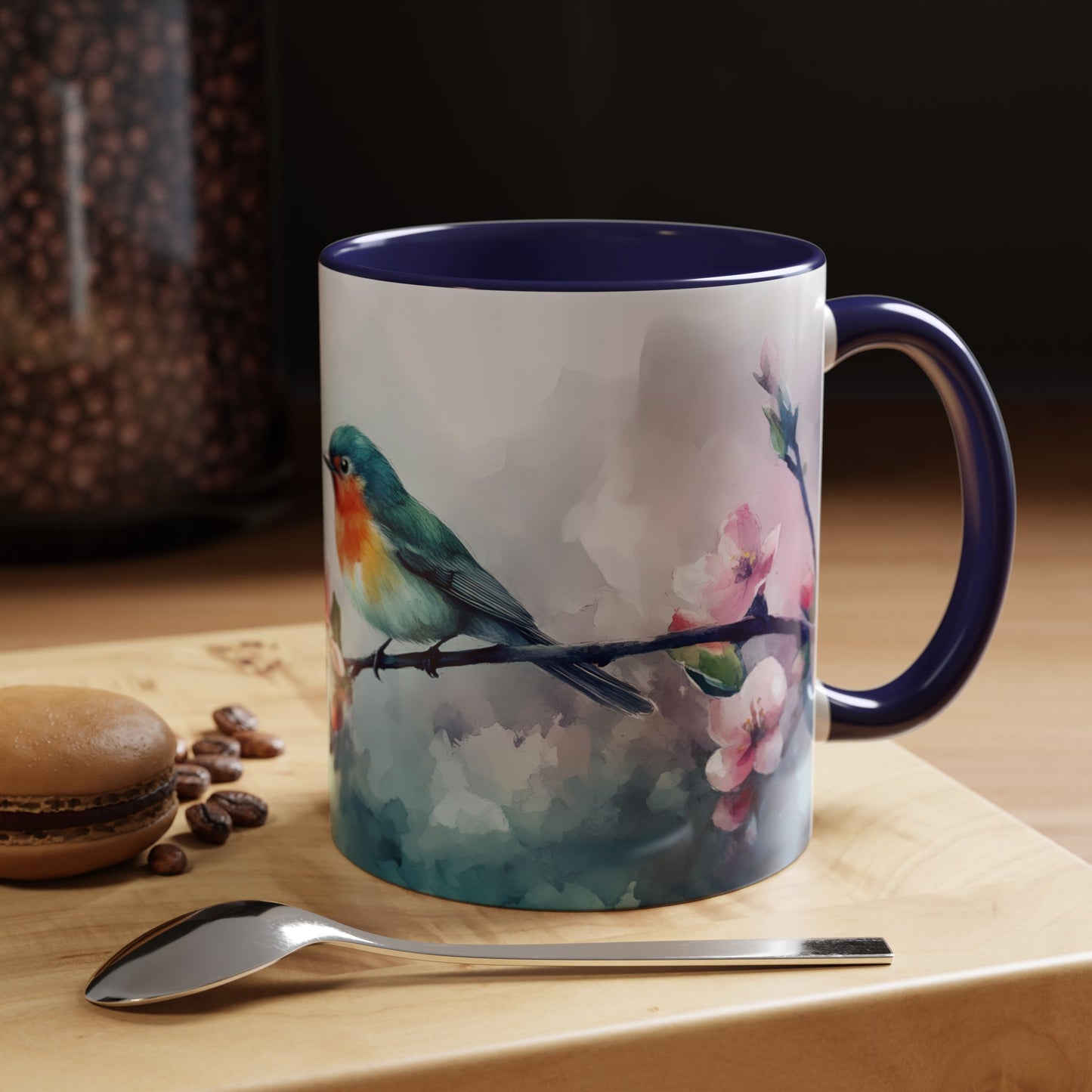 Whimsical Bird & Blossom Accent Coffee Mug - Perfect for Nature Lovers - 11886