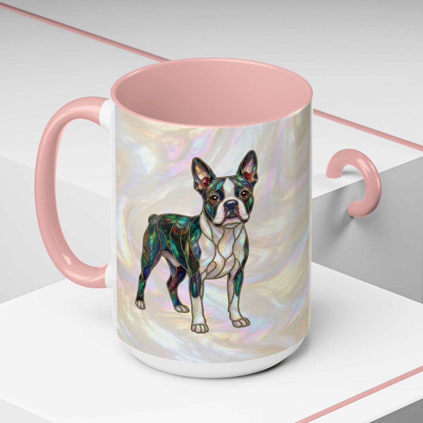 Boston Terrier Accent Coffee Mug — Stained Glass Design (11/15 oz) - 14620