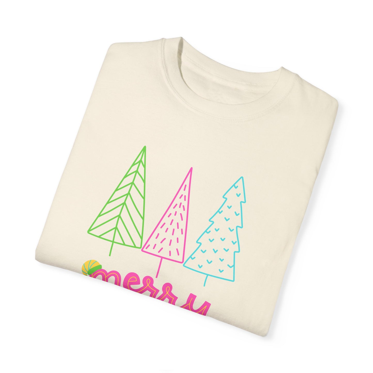 Trees, Merry Christmas - Unisex Garment-Dyed T-shirt - 10535