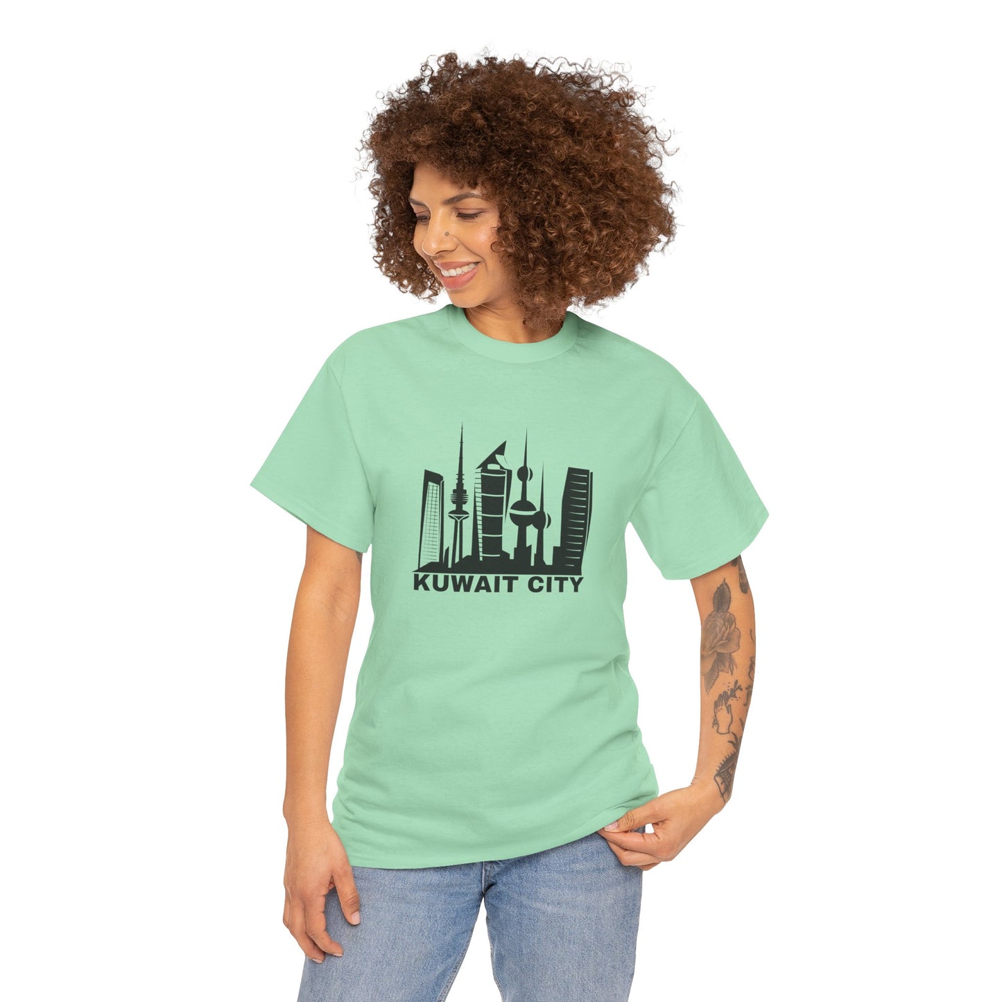 Kuwait City Graphic Unisex Heavy Cotton Tee - Urban Skyline Shirt - 12262
