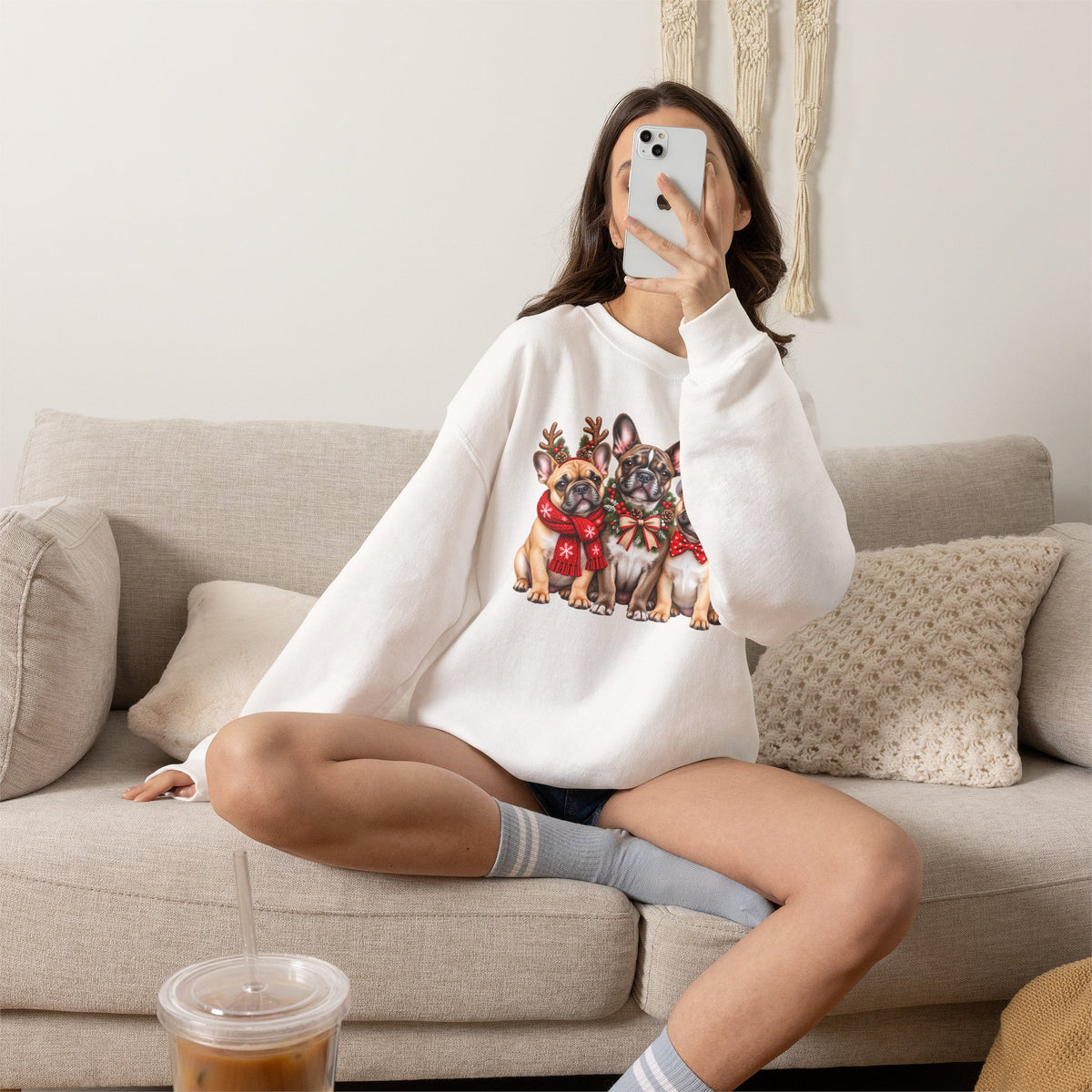 Christmas French Bulldog Sweatshirt, Cute Festive Frenchie Crewneck - 14556