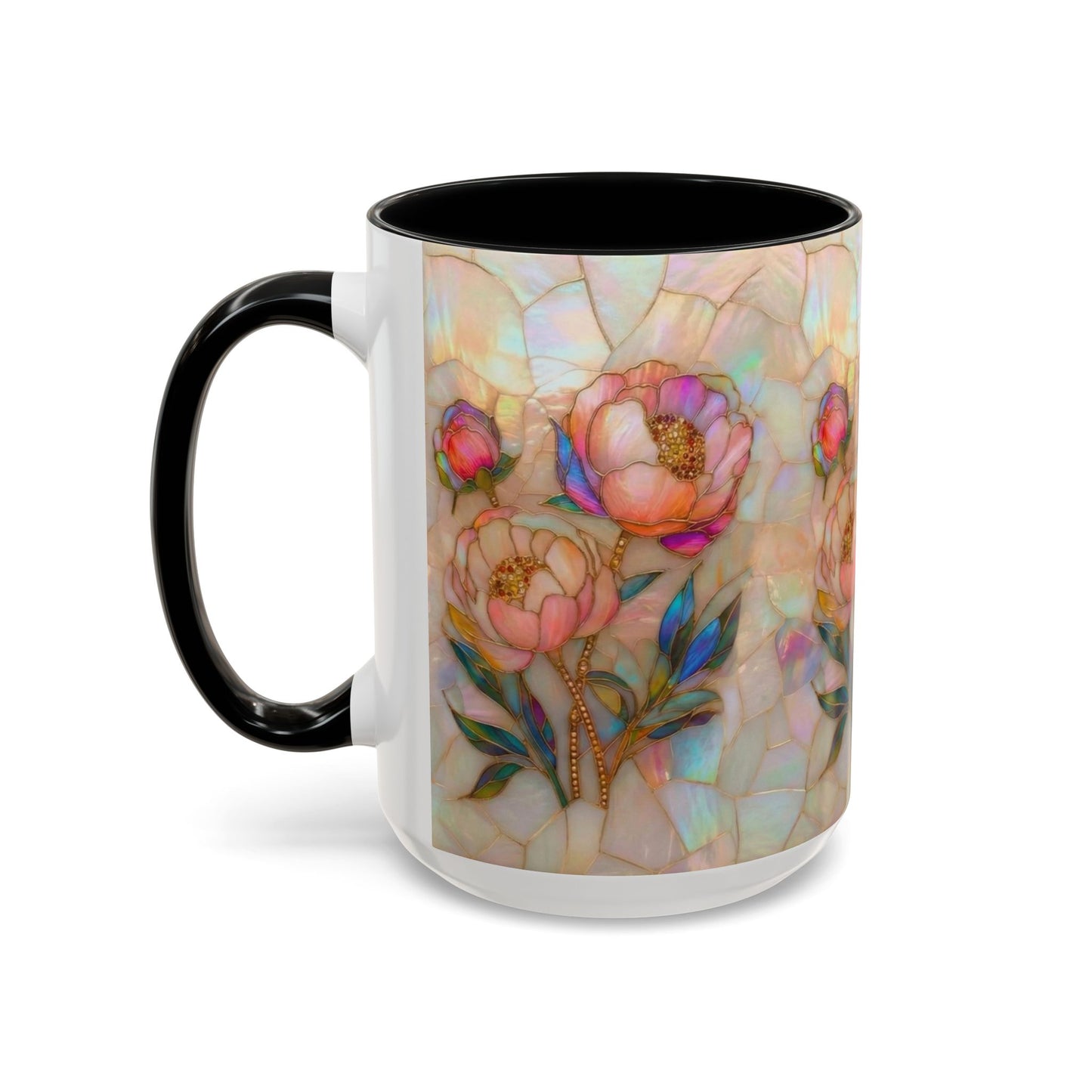 Peony Stained Glass Accent Coffee Mug – Floral Art 11/15oz - 14519
