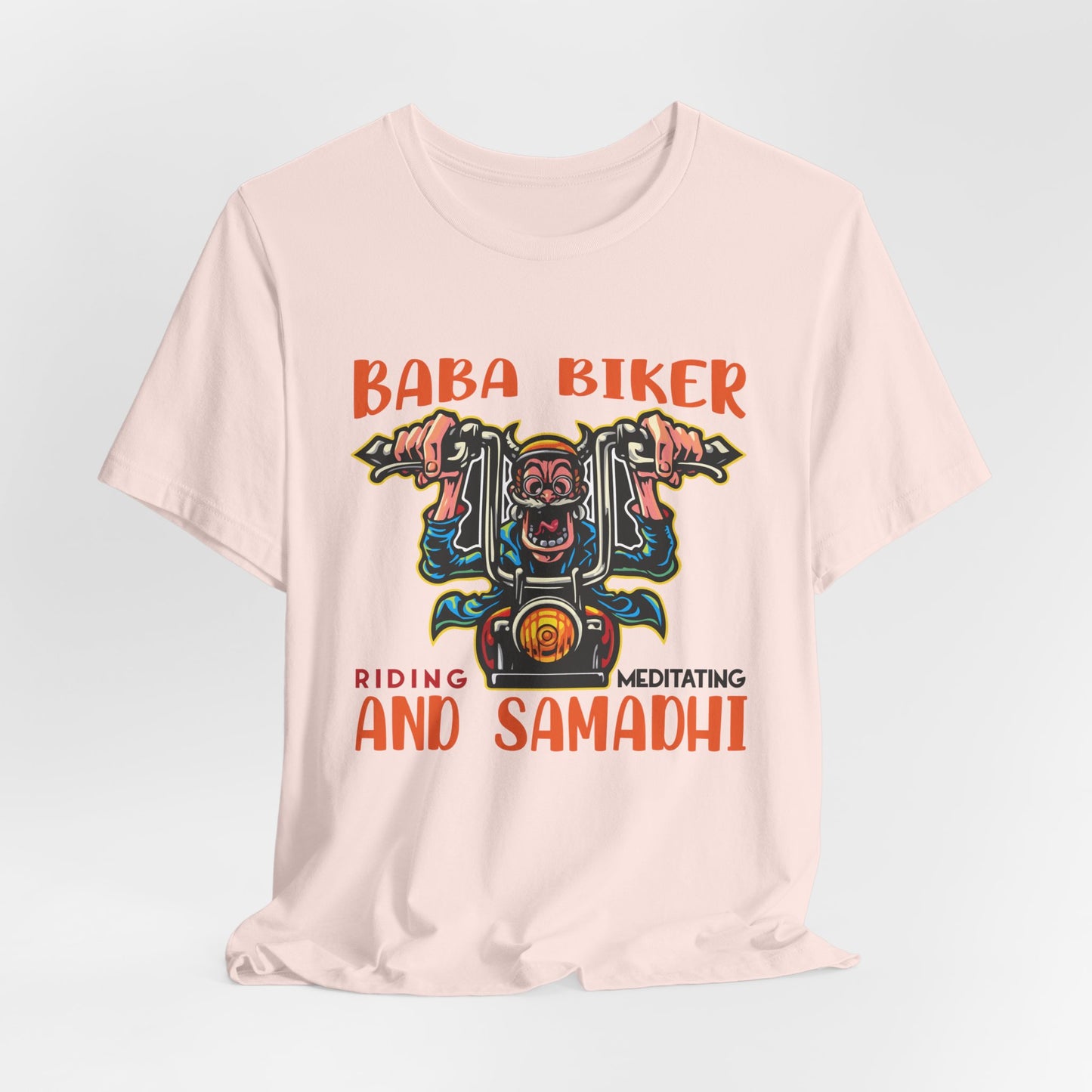 Baba Biker, Riding, Meditating and Samadhi - Unisex Jersey Short Sleeve Tee - 13590