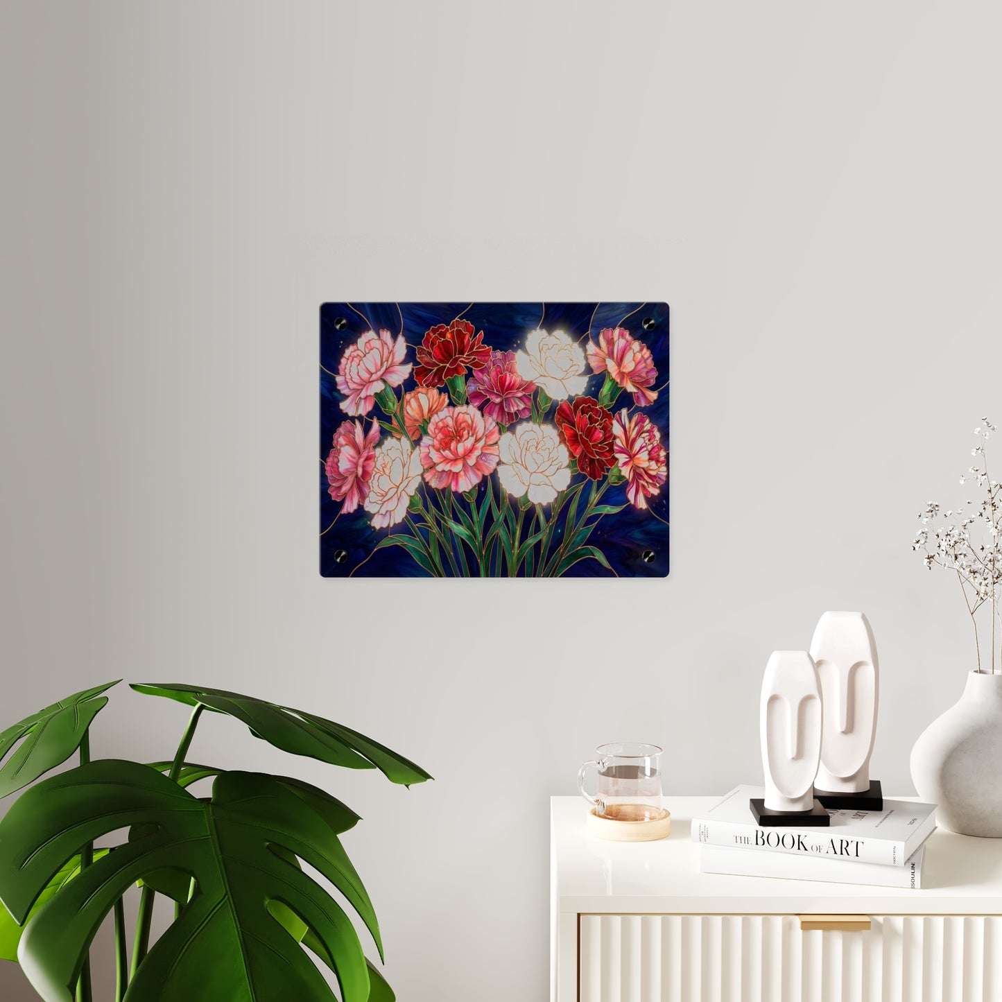Carnation Bouquet Acrylic Wall Art Panel — Floral Home Décor - 14599