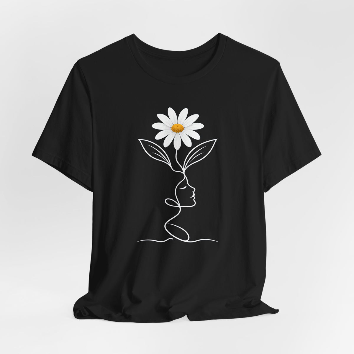 Daisy Woman Face T-Shirt, Minimalist Floral Line Art Tee - 14522