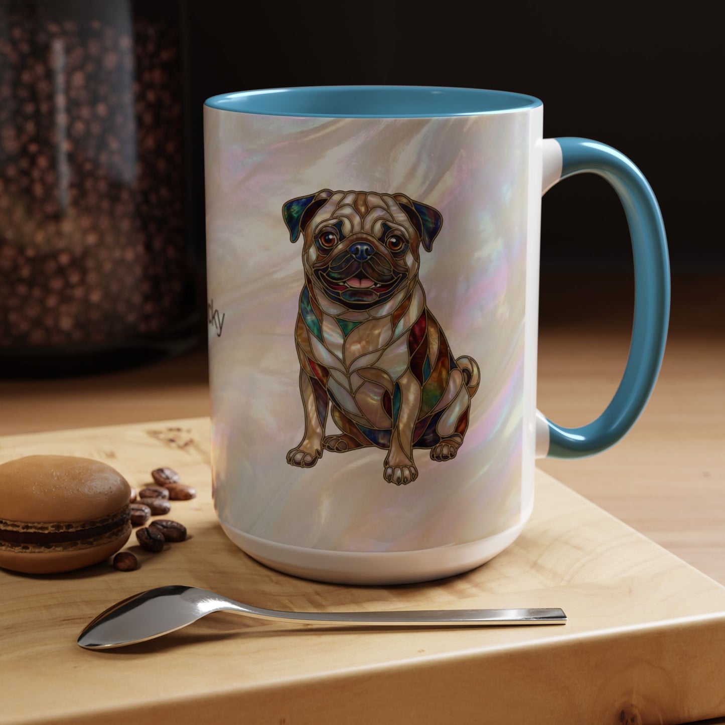 Personalized Pug Accent Coffee Mug –  Stained Glass Design (11/15oz) - 14547