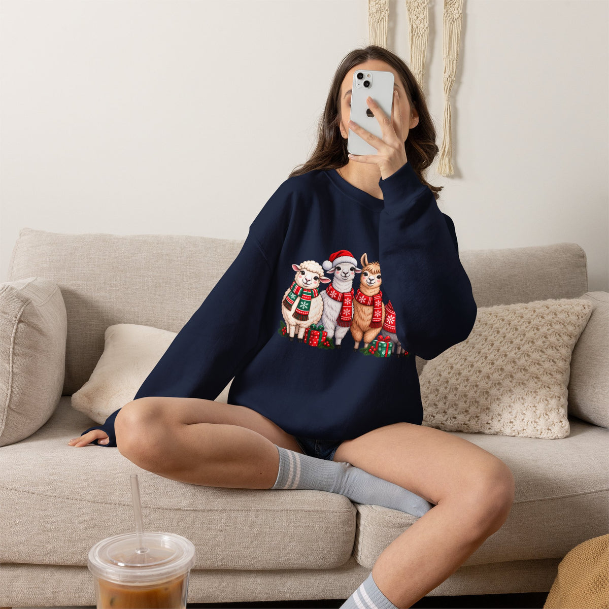 Festive Christmas Animal Friends Sweatshirt, Cute Sheep & Alpaca Holiday Crewneck - 14553