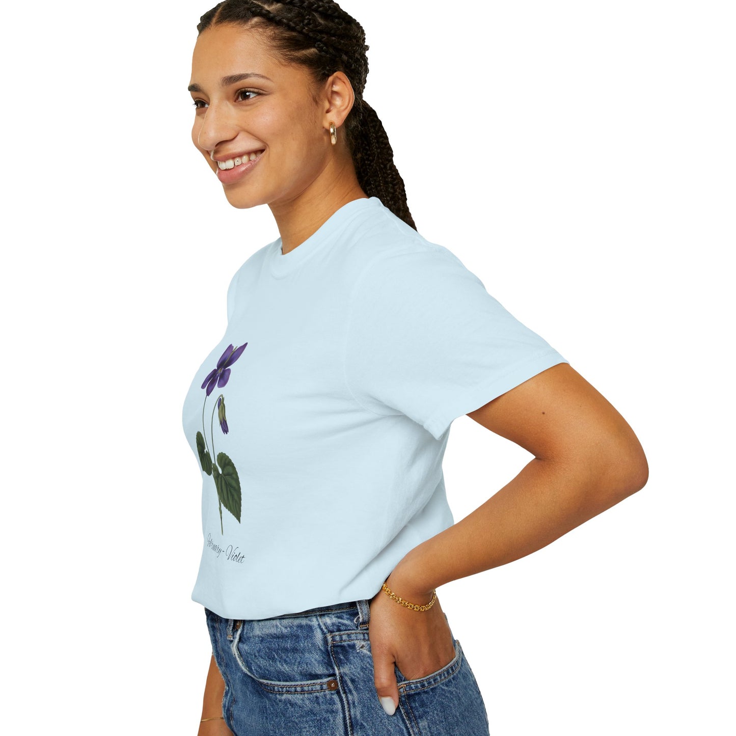 February Birth Flower Violet T-Shirt – Heavyweight Garment-Dyed Tee - 14700