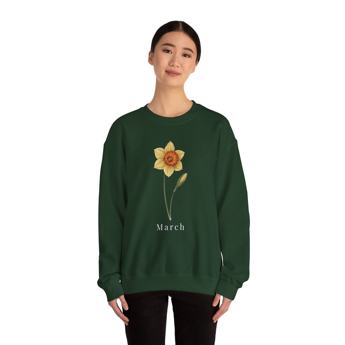March Birth Flower Daffodil Crewneck Sweatshirt – Floral Birthday Gift Pullover - 14822