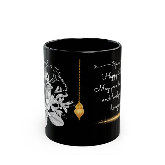 Happy Birthday, June, Honeysuckle, Customized Ceramic Black Mug (11oz, 15oz)