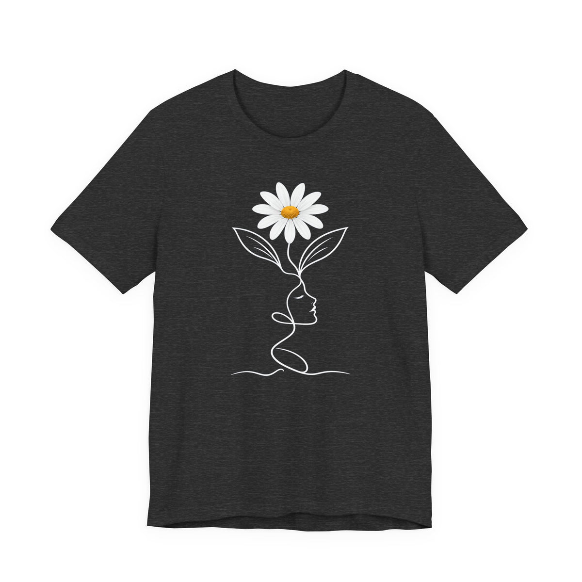 Daisy Woman Face T-Shirt, Minimalist Floral Line Art Tee - 14522