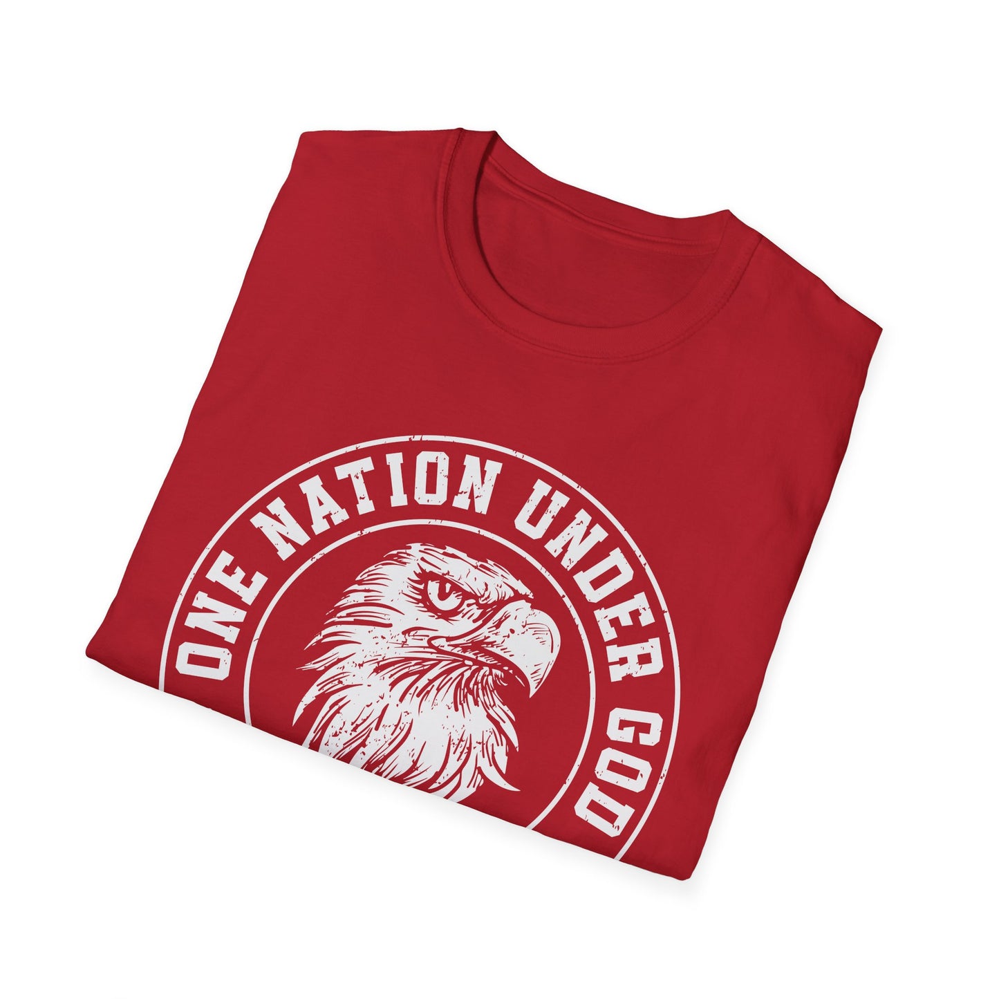 Patriotic Graphic T-Shirt - One Nation Under God, USA Eagle Tee, Unisex Softstyle Top for Independence Day, Veteran Gifts - 13698