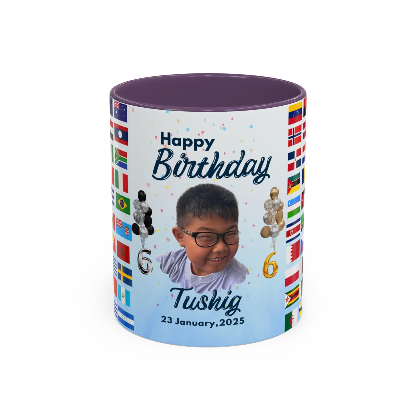 Kids, Happy Birthday, World Flag Fan, Details Customizable - Accent Coffee Mug (11, 15oz) - 11232