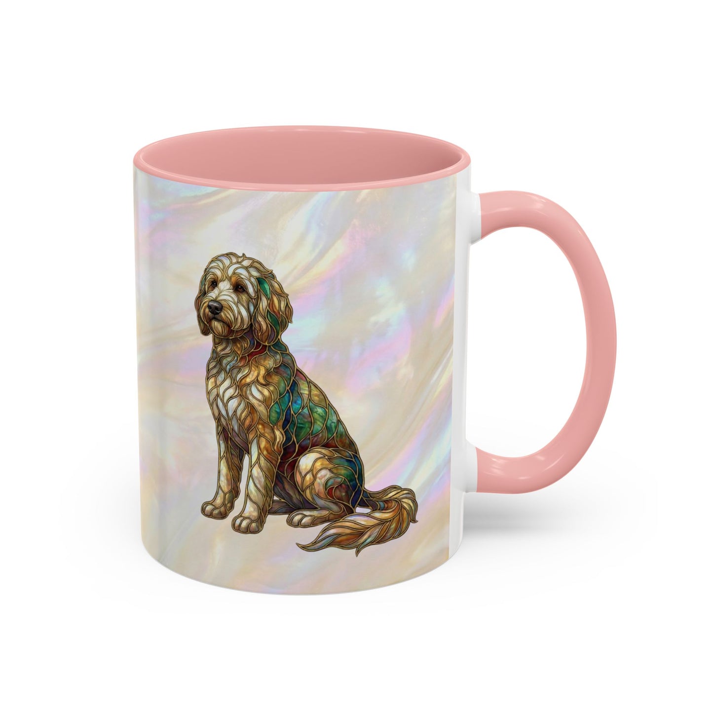 Personalized Dog (Goldendoodle) Coffee Mug - Accent Ceramic Mug with Name and Stained Glass Design - 14530