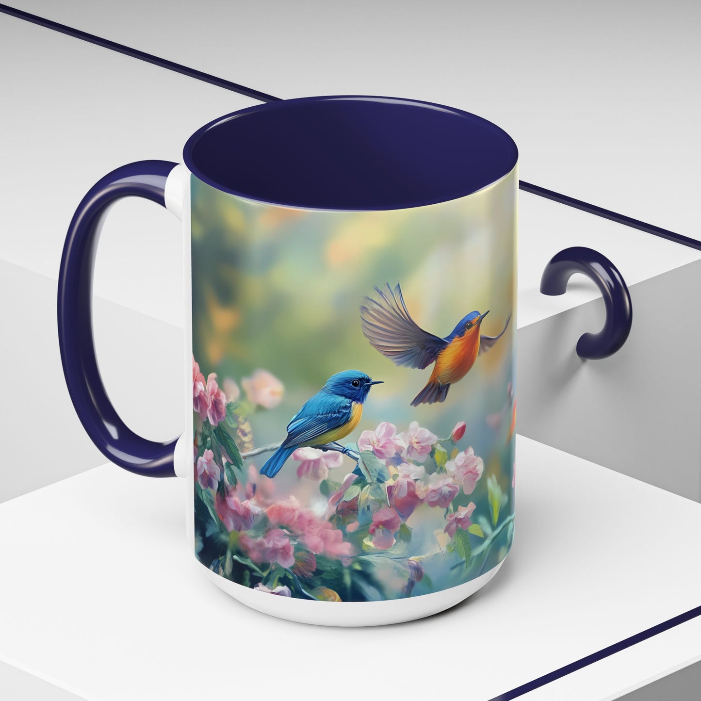 Charming Nature-Inspired Accent Coffee Mug with Colorful Birds & Flowers - 11913