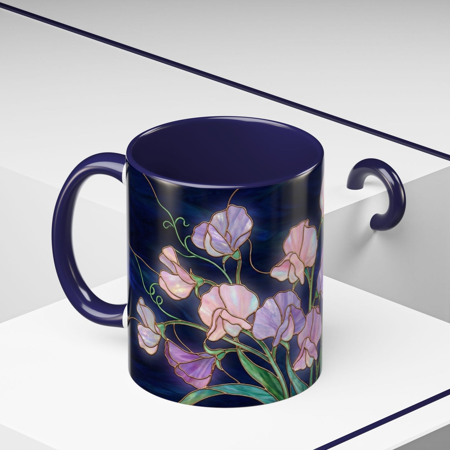 Sweet Pea Floral Accent Coffee Mug — Stained Glass Design 11/15oz - 14587