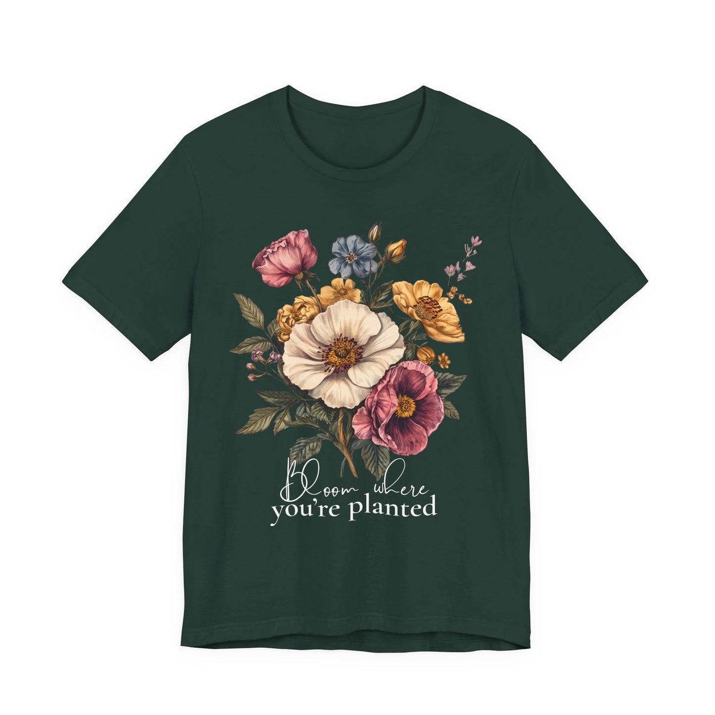 Bloom Where You’re Planted Floral T-Shirt, Vintage Botanical Graphic Tee -  14933