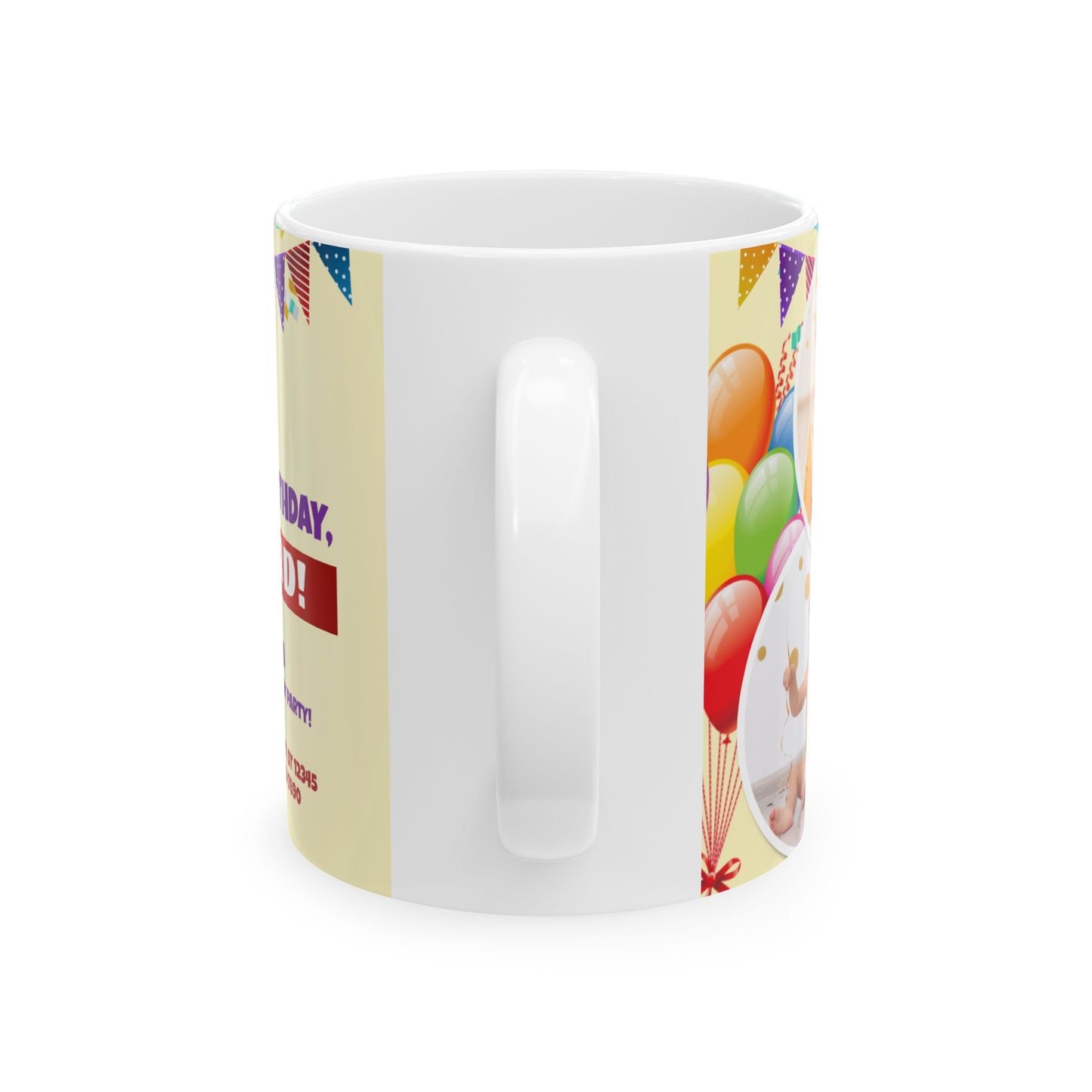 Personalized Birthday Ceramic Mug - Custom 1st Birthday Celebration Cup, Party Favor, Kid's Birthday Gift, Colorful Balloons, Fun Memories - 13997