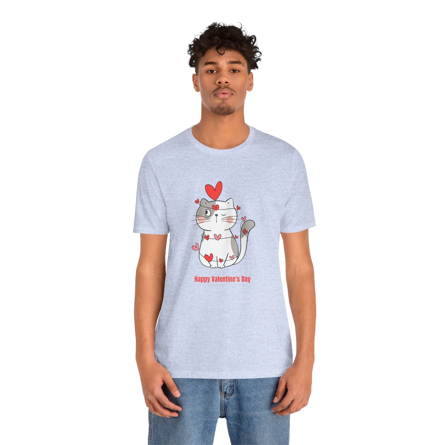 Cute Cat, Happy Valentine's Day - Unisex Jersey Short Sleeve Tee - 11359