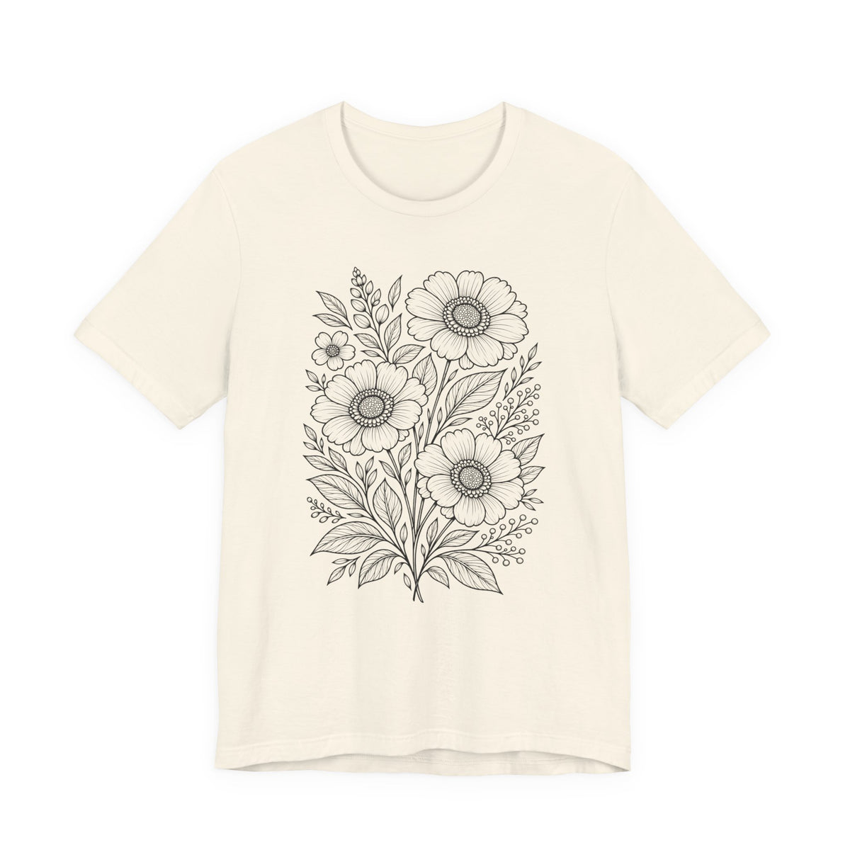 Vintage Floral Line Art T-Shirt, Botanical Wildflower Tee - 14561