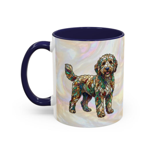 Personalized Dog (Goldendoodle) Coffee Mug - Accent Ceramic Mug with Name and Stained Glass Design - 14530