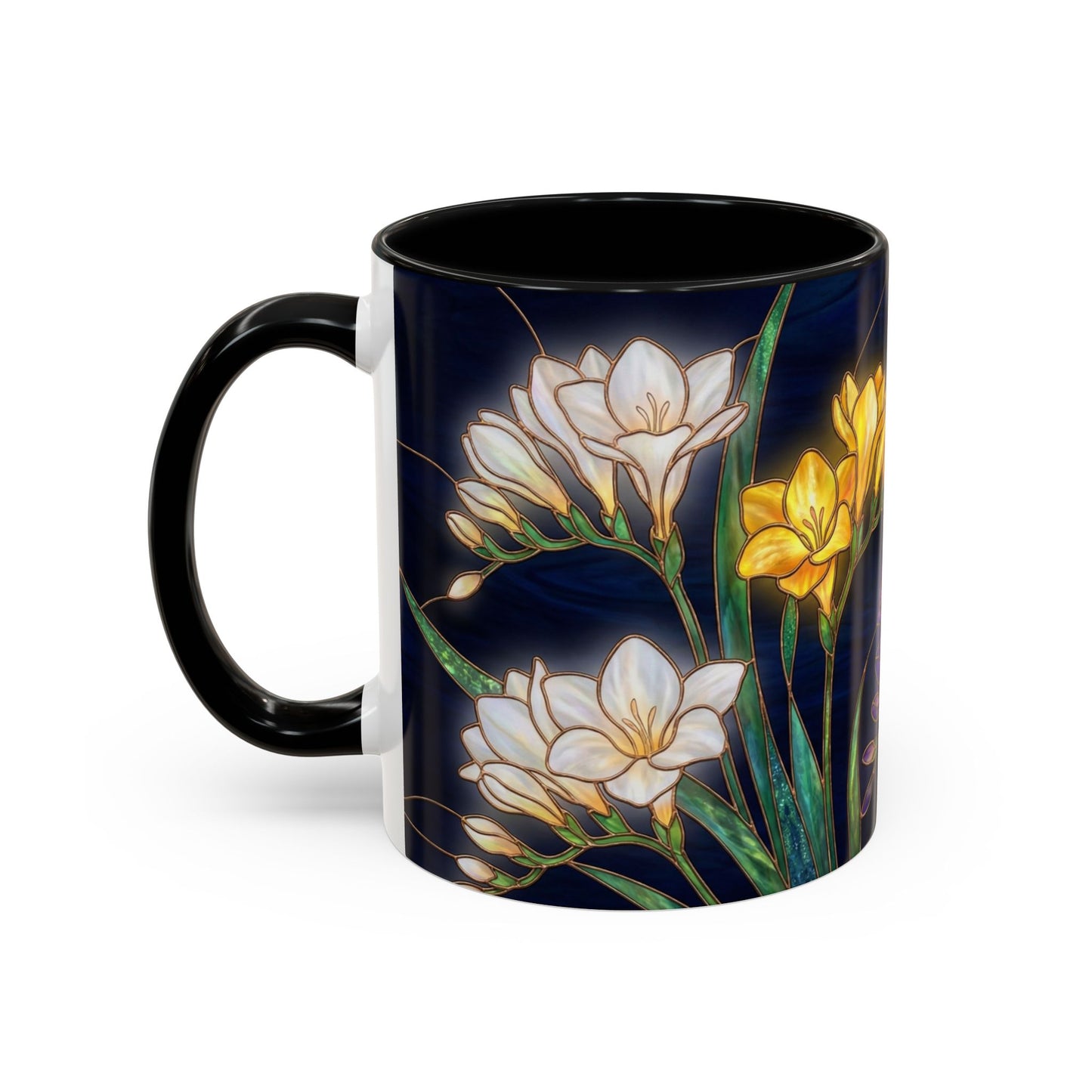 Freesia Floral Accent Coffee Mug — Stained Glass Design (11/15 oz) - 14566