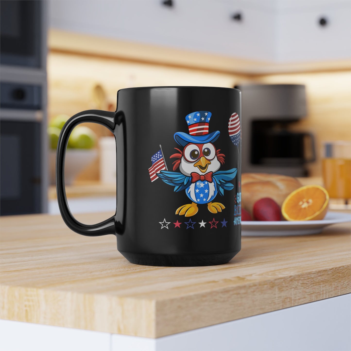 July 4, Patriotic Eagle - Black Mug (11oz, 15oz)