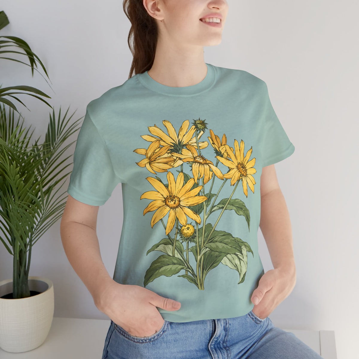 Yellow Daisy Botanical T-Shirt, Vintage Floral Garden Tee - 14503