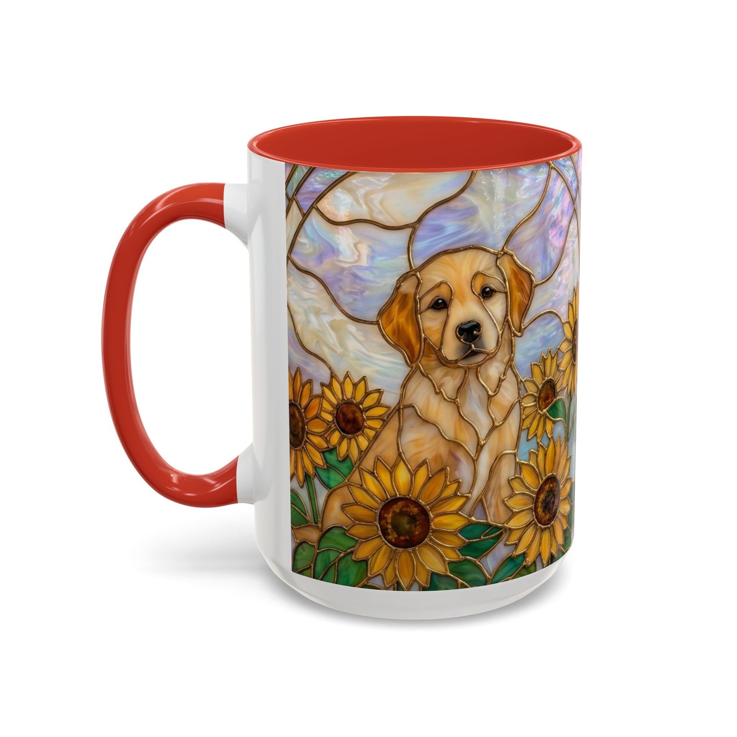 Sunflower Golden Retriever P uppiesAccent Coffee Mug –  Stained Glass Design (11/15 oz) - 14527