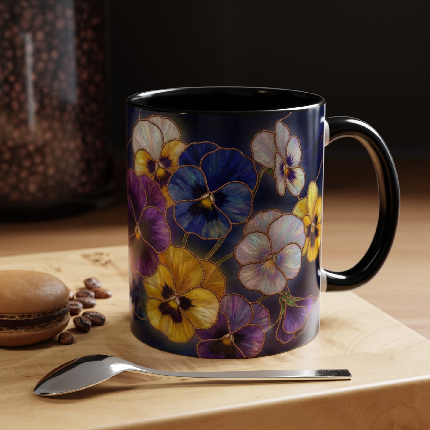 Pansy Floral Accent Coffee Mug — Stained Glass Design (11/15oz) - 14544
